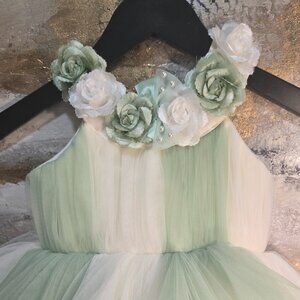 “The Forestlight Gown” (Fairy Green Tulle with Vanilla Stripes)size 3T or 4T, NW